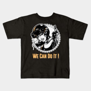 GIRL MOTORCYCLE RIDER - We Can Do It ! Kids T-Shirt